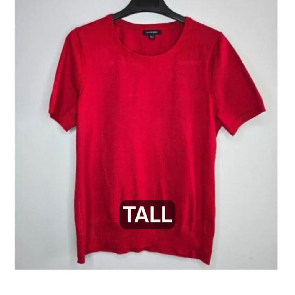 Lands’ End Red Short-Sleeve Cotton Blend Sweater – Size M Tall